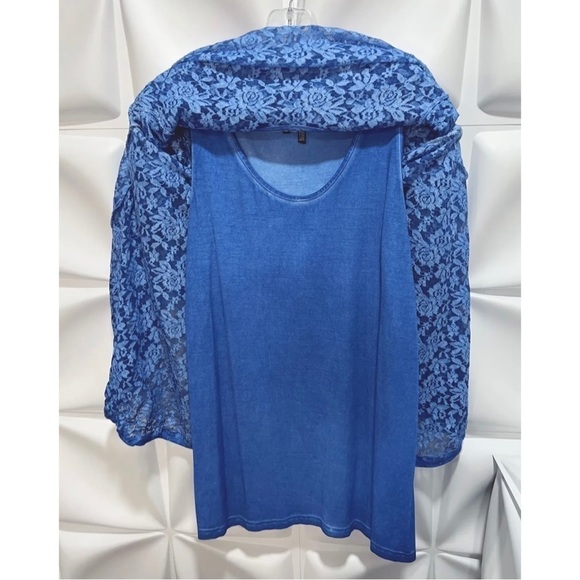 Angel Apparel Womens Sz M Blue Lace Swing Blouse & Tank Top Shell 2pc Set - Picture 5 of 13